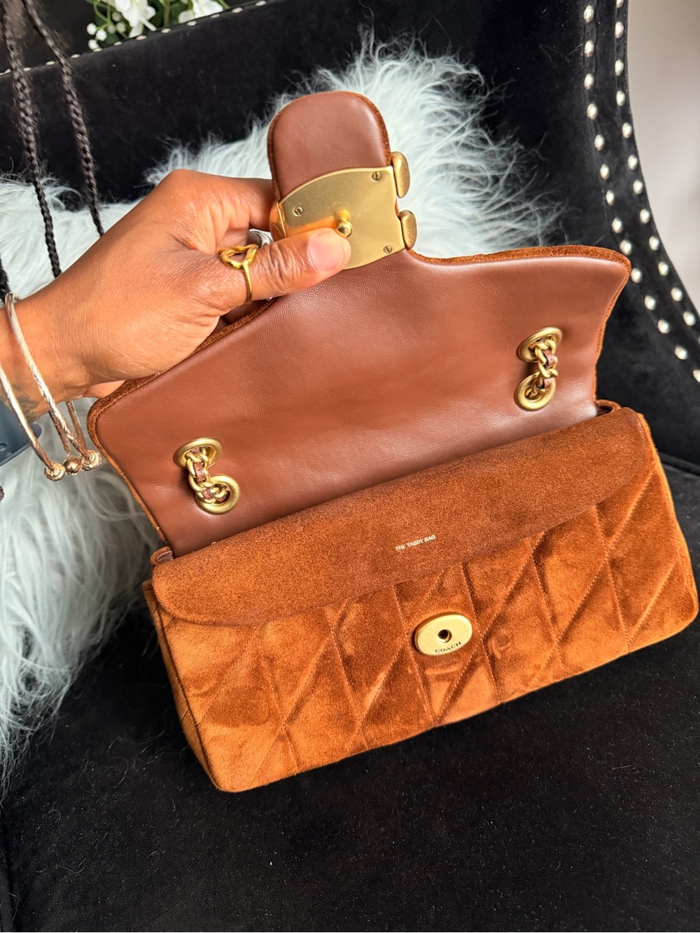 Coach Tabby 26 Shoulder Bag, Quilted Suede in Warm Brown with Gold Hardware - Picture 6 of 10